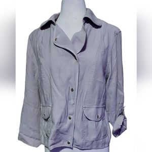 Chicos Size 1 Jacket Basic Blazer Coat Tan Beige Khaki Rayon Blend Button Front